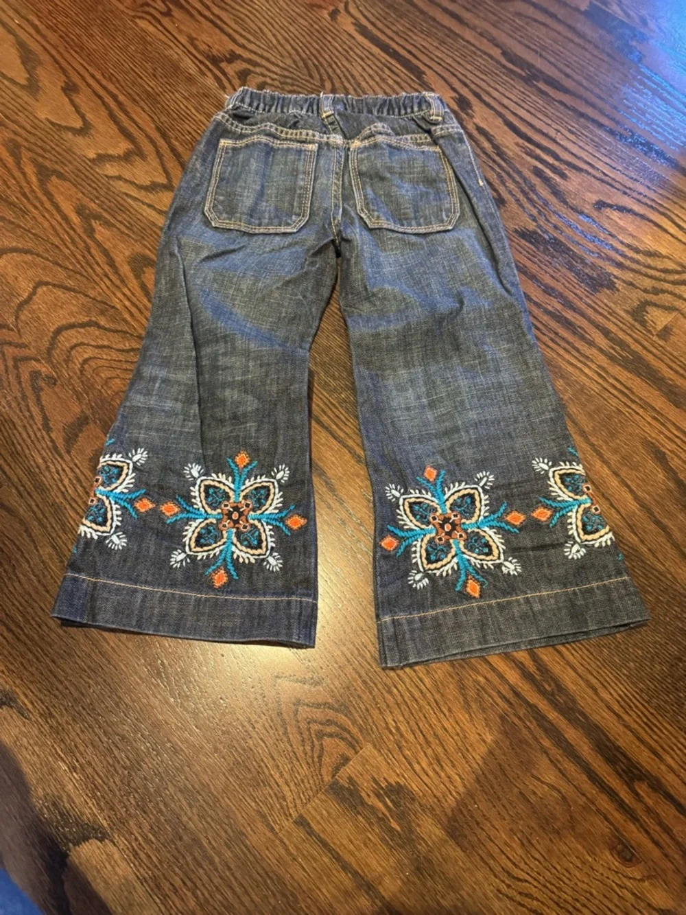 GAP Dark Blue Wide-Leg Jeans with Orange & Teal Floral Embroidery